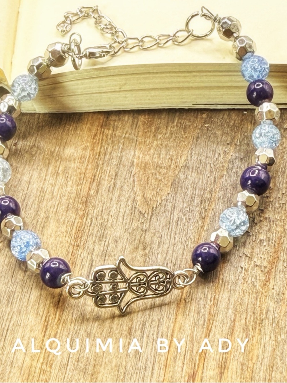 INDIGO& Light Blue QUARTZ Hamsa Charm Bracelet